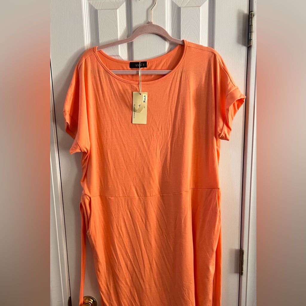 Belted T-Shirt Dress, Tangerine